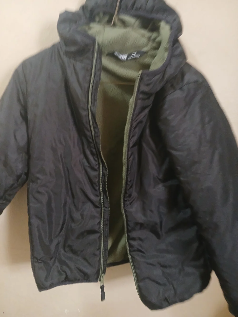 Kids Black & Olive Green Puffer Jacket with Hood Size 7/8